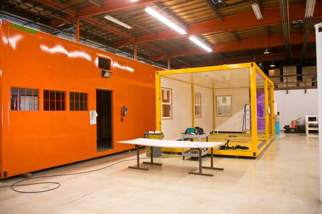 A look at the construction of Xtreme Manafacturing's Cube, a modular-based structure, inside the company's facility here in Las Vegas, Monday Jan. 7, 2013.
